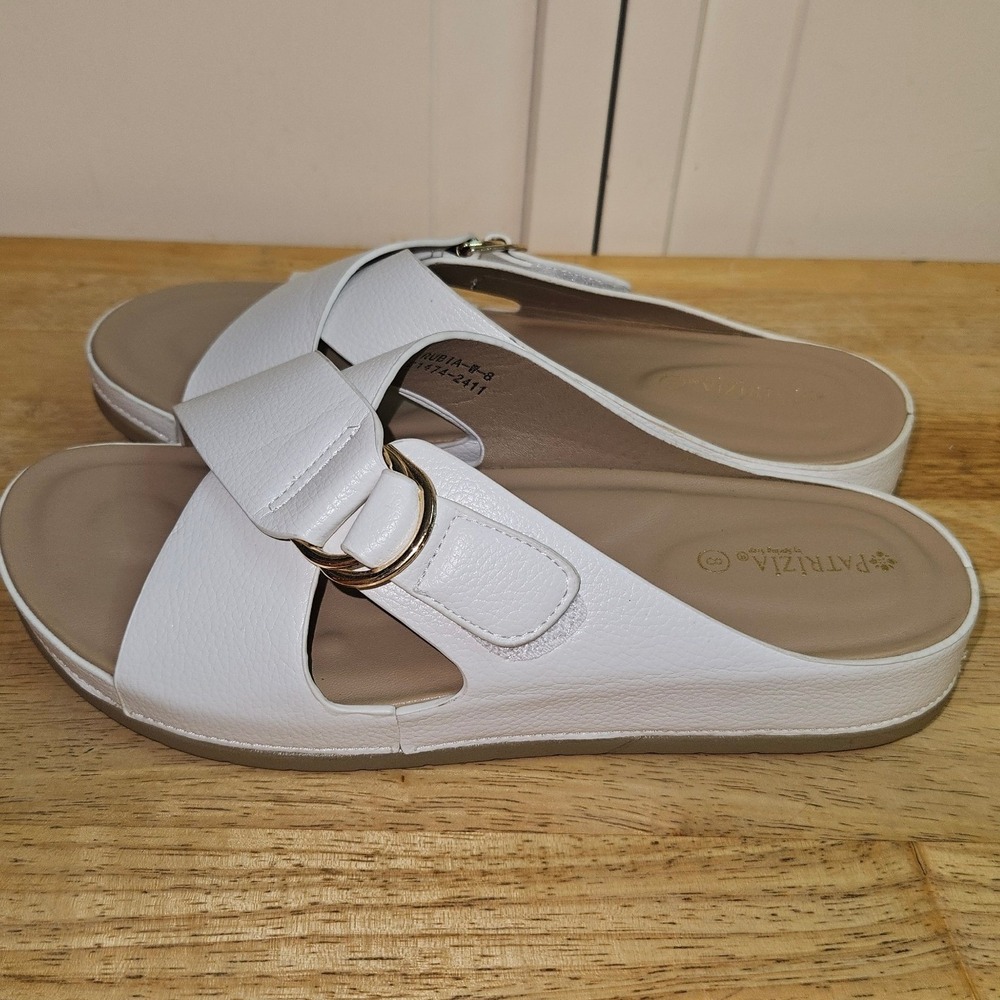 Patrizia by Spring Step Rubia White Slide Sandals Womens 8 Crisscross Buckle
